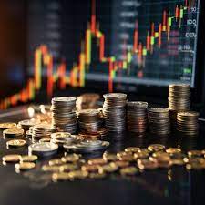 Financial investment concept trading graph money coins ideal background | Premium AI-generated image